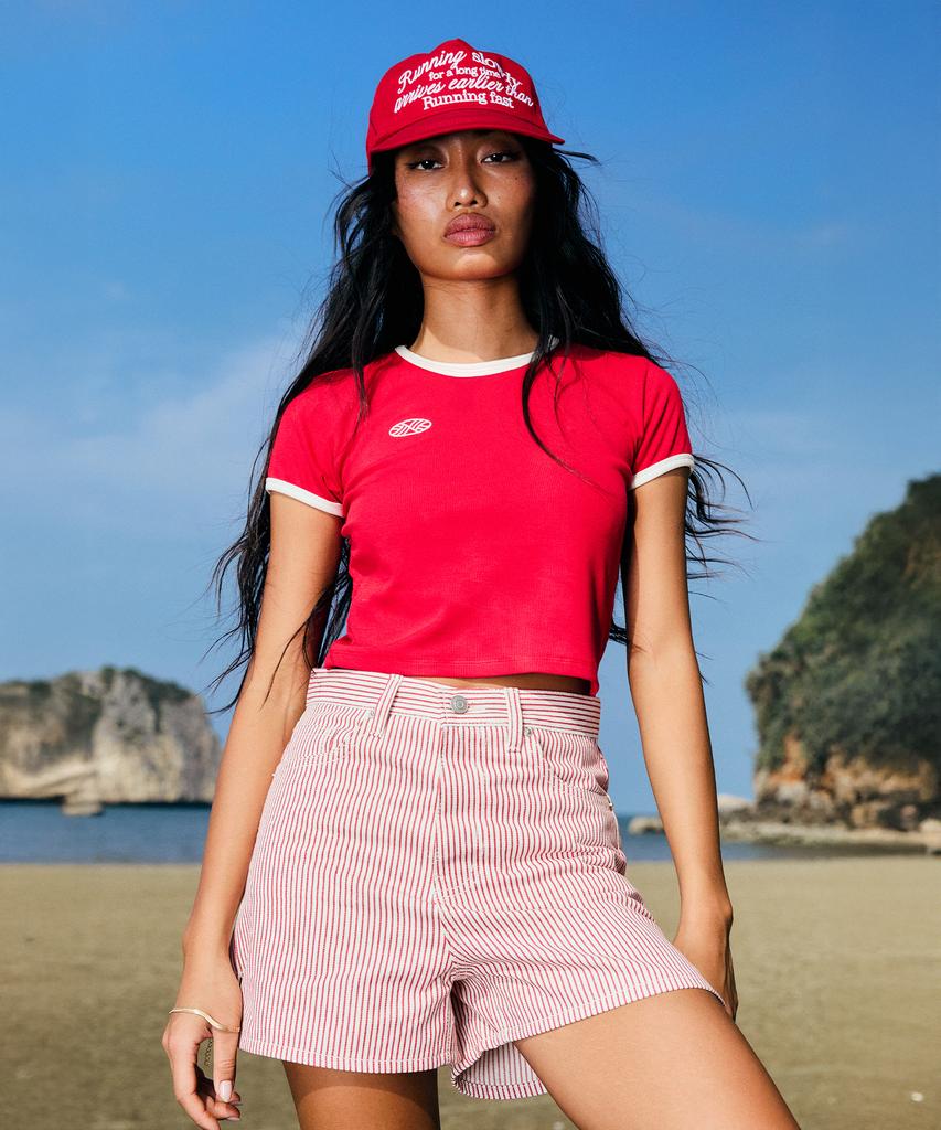 Minasu Stripe Denim Short Pants_Red