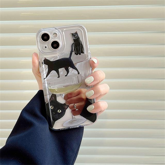 

Ins Корея милый мультфильм 3d черный кот прозрачный чехол для телефона для Iphone 13 12 11 Pro Xs Max X Xr прозрачная противоударная мягкая задняя крышка