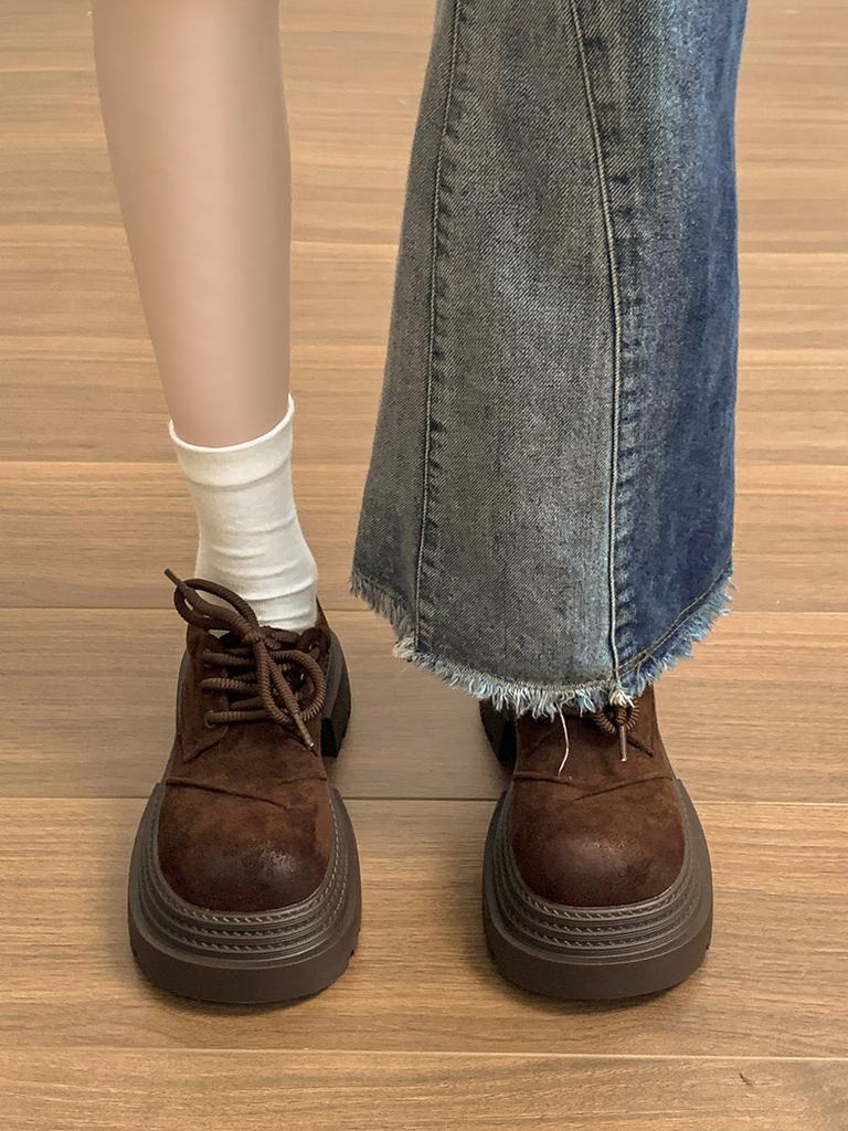 Retro Brown British Style Platform Small Leather Shoes Women's 2025 New Autumn Skirt Versatile French Deep Mouth Single Shoes