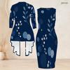 Women Plus Size Two Piece Set Printed Sleeveless Bodycon Dress And Three Quarter Sleeve Draped Cardigan