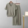 Cross-Border Summer Fashion Knitting Suit Over fit knit Top Two-piece Set High Waist Drape Straight Casual Trousers
