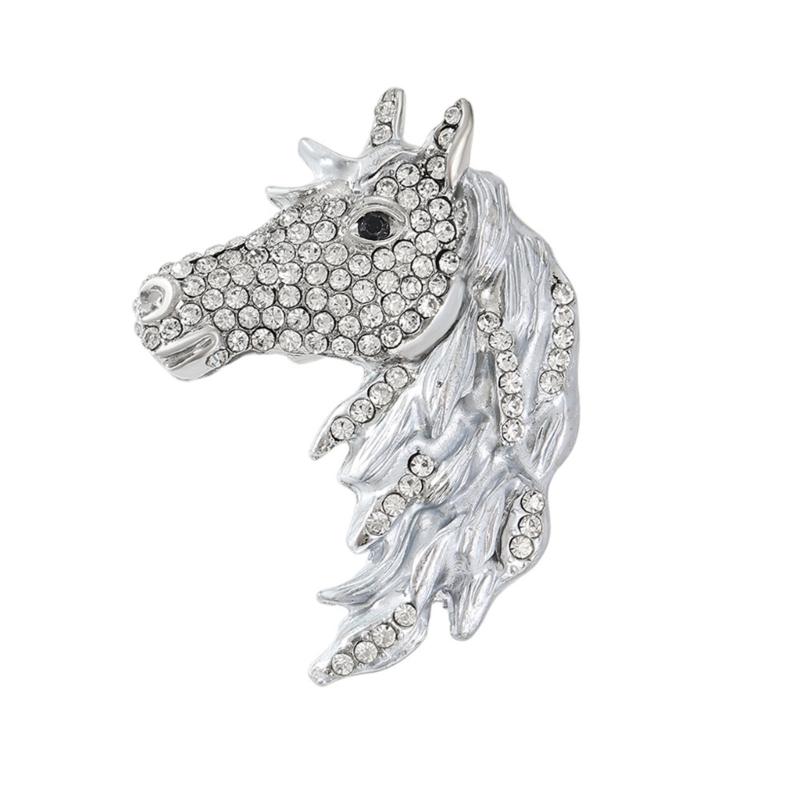 Horse Head Brooch with Sparkling Crystals Rhinestones Animal Shaped Lapel Pin Hat Bag Suit Dress Accessories
