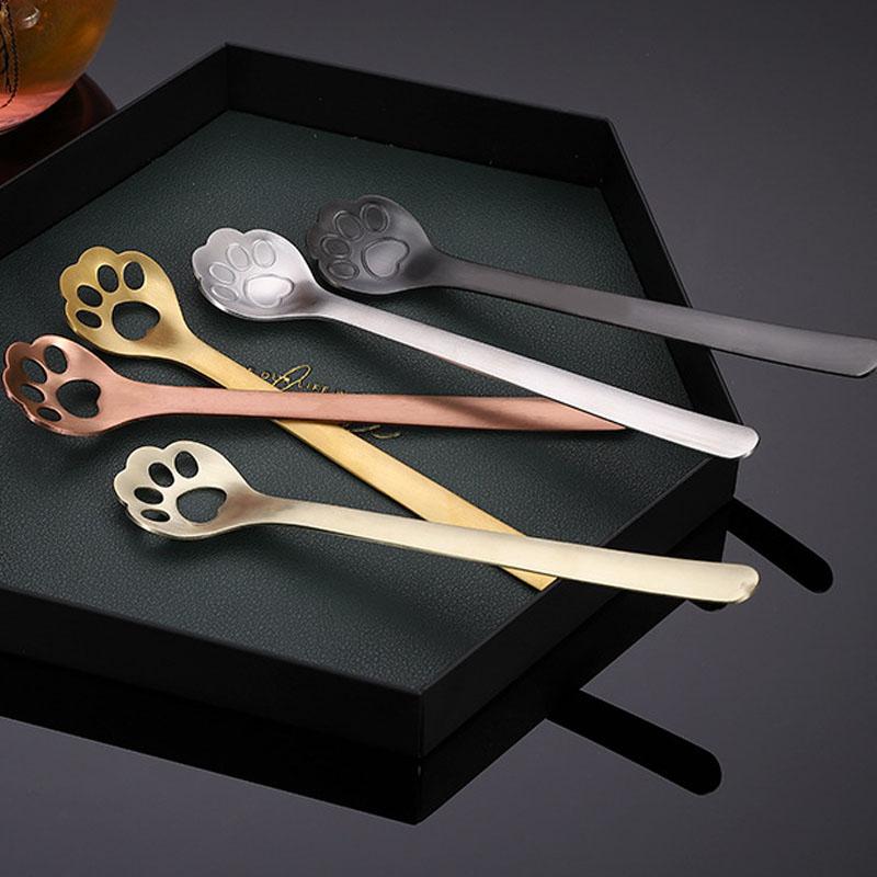2Pcs Cat Paw Shaped Stainless Steel Spoons Coffee Stirring Teaspoons for Mixing Drinks Sugar Cake Dessert Ice Cream