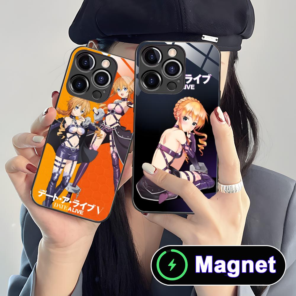 Date a Live Yamai Kaguya Glass MagSafe Mobile Phone Case for iPhone 17 16 15 14 13 12 11 Air Pro Max Plus Mini Colorful Cover