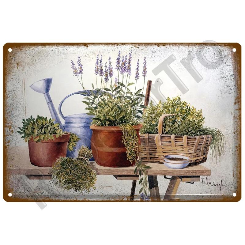 Flower Tin Sign Poster Garden Vintage Wall Poster Metal Sign Decorative Wall Plate Retro Plaque Metal Vintage Decor Accessories