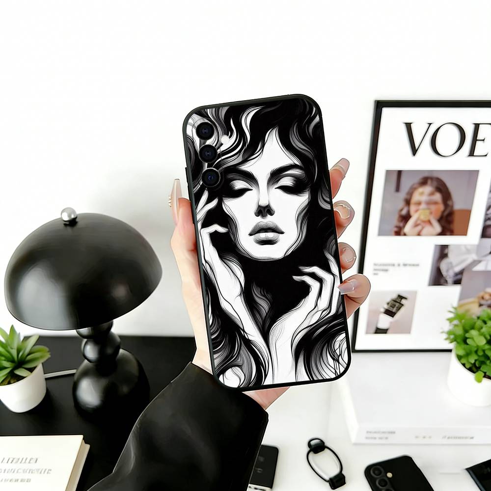 Line art Phone Case For Samsung Galaxy A73,A72,A71,A70,A53,A52,A51,Soft Silicone Black Cover