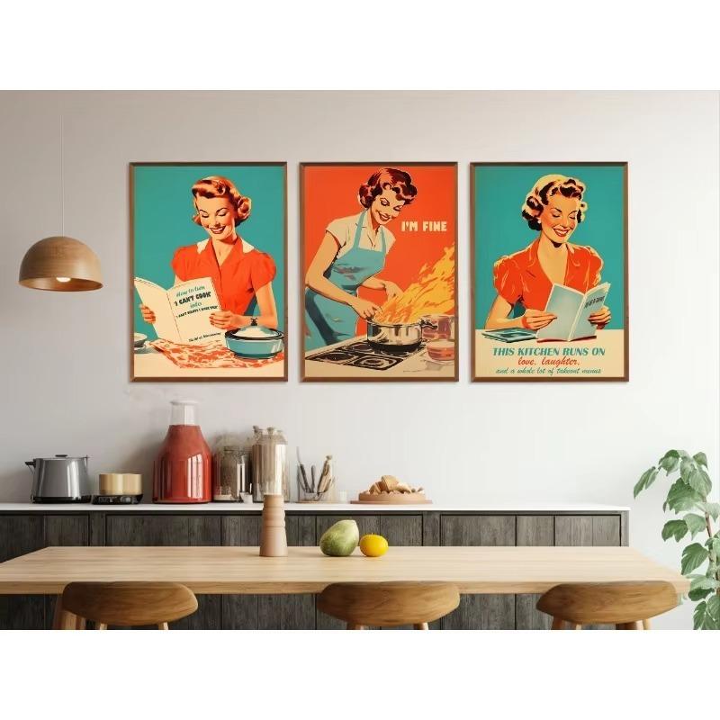 Retro Kitchen Cartoon Poster Vintage Food Humorous Wall Art Canvas Picture for Modern Kitchens Dining Room Decoration Home Gift