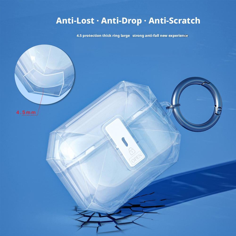 For Airpods Pro 3 Transparent Crystal Bluetooth Earphone Case TPU Switch Lock Cover with Hook Anti-Scratch Protective Case