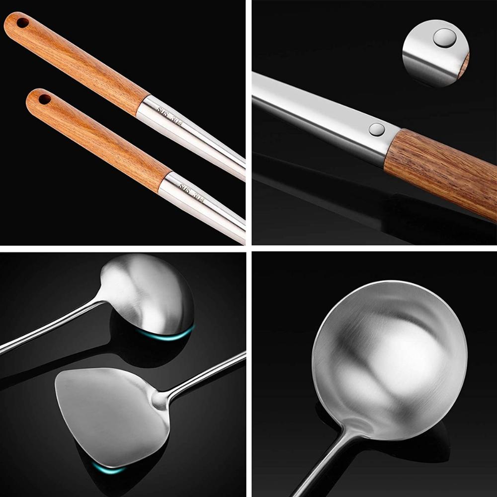 Wooden Handle Cooking Tools Kitchen Utensils Turner Wok Cookware Ladle Skimmer Spoon