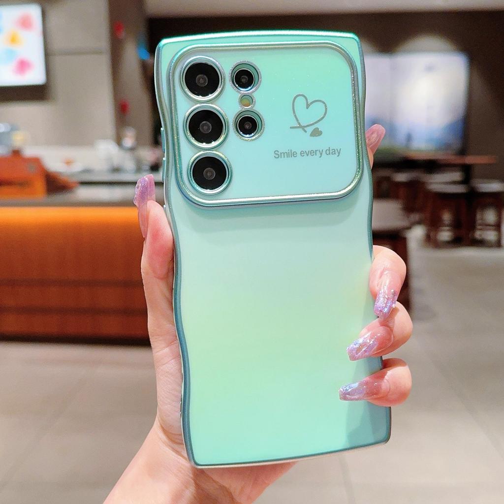 Silk Colorful Big Waves Samsung S25 Ultra Case - Electroplated Love Heart Protective Cover for S24 FE