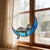 Cat On Moon Hanging Ornament Stained Glass Window Hanging Suncatcher Acrylic Panel Wall Art Memorial Gift for Women Wife Mom Cat Lovers