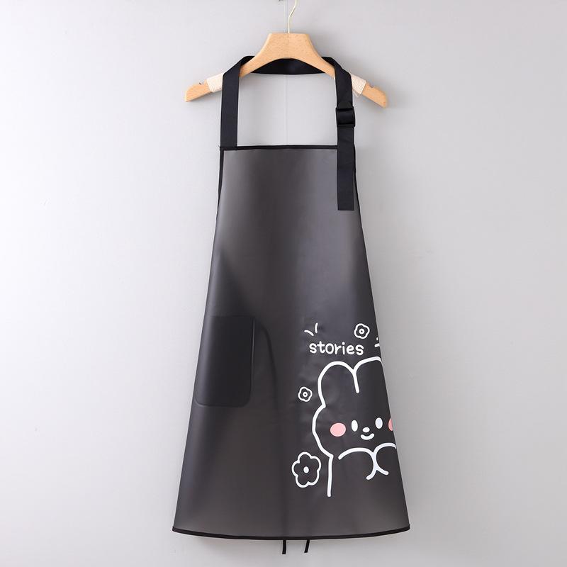 Translucent waterproof and oil-proof apron female, neck adjustable cute rabbit printing kitchen home cooking