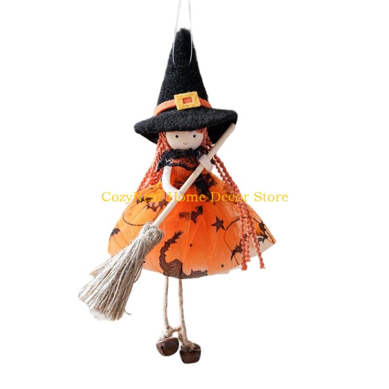 92MF Festival Flannel Witch Broom Angel Girl Ornament Home Christmas Halloweens Decoration