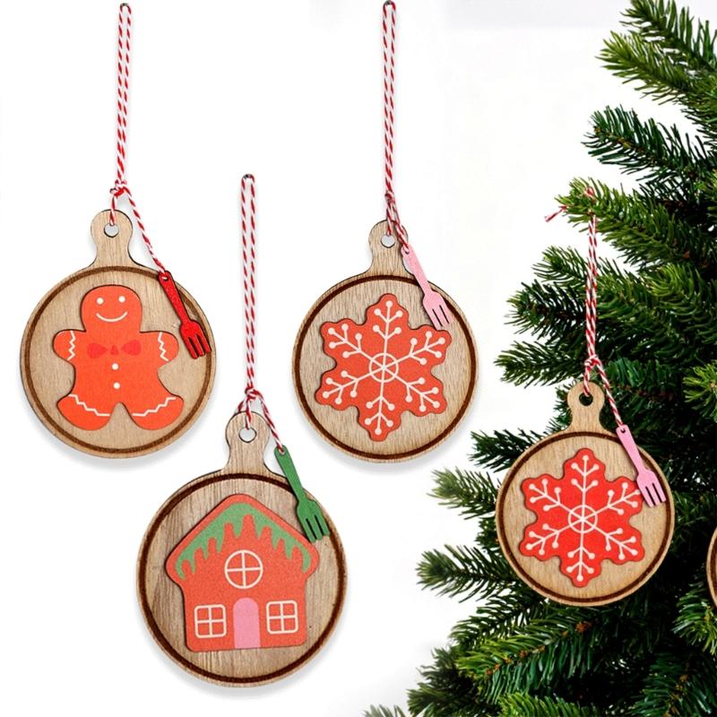 Handcrafted Wooden Holiday Cookie Decorations Safe For Kids Pet Nontoxic Paint Efficient Christmas Ornament
