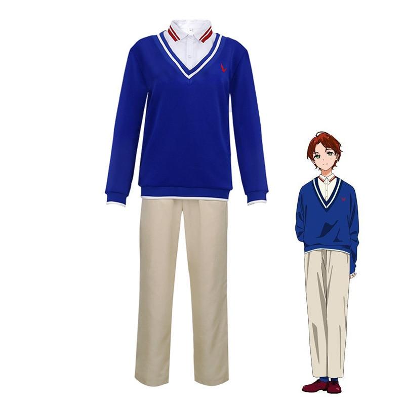 Anime Cosplay Costume WONDER EGG PRIORITY Sawaki Momoe Uniform Suit Campus Style Blue Knitted Top