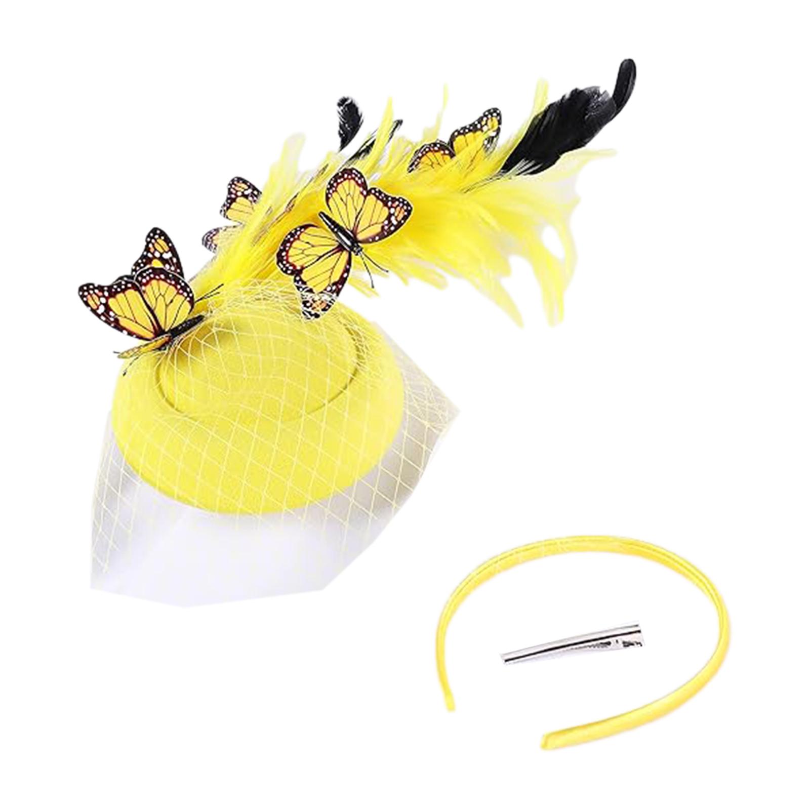 

Girly Feather Fascinator Hat Hair Clip Banquet Party Headband for Teens Medieval Party Taking Photo Anti Slip Hairpin жёлтый