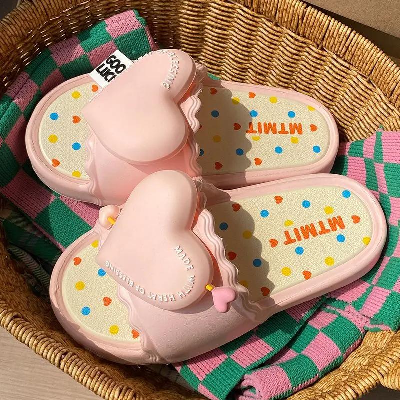 Fashion Summer Women Slipper Platform Love Indoor Beach Sandals Cloud Slide House Flip Flops Flat Female Ladies Non Slip Soft Outdoor