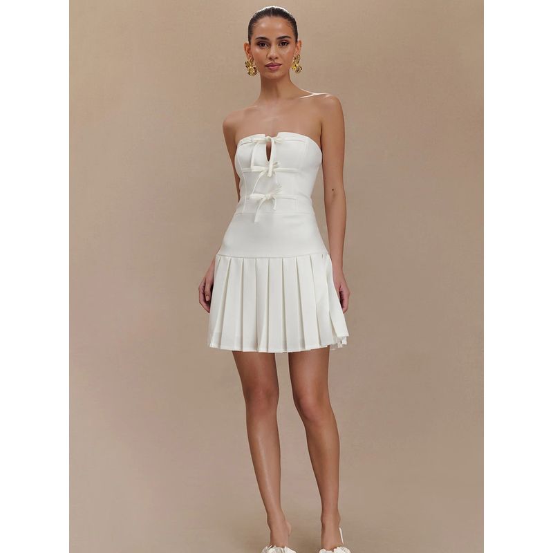 Holiday Princess Meshki Is Extremely Beautiful and Pure. I Want Girlish Style Chest Bows Strapless Dress Slim-Fit Pleated Skirt Dress