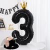 40-tommers Svart Tallballong Svart Krone Tall Folieballonger For 1-årsdag Babyshower Jubileum Bryllupsdekorasjon