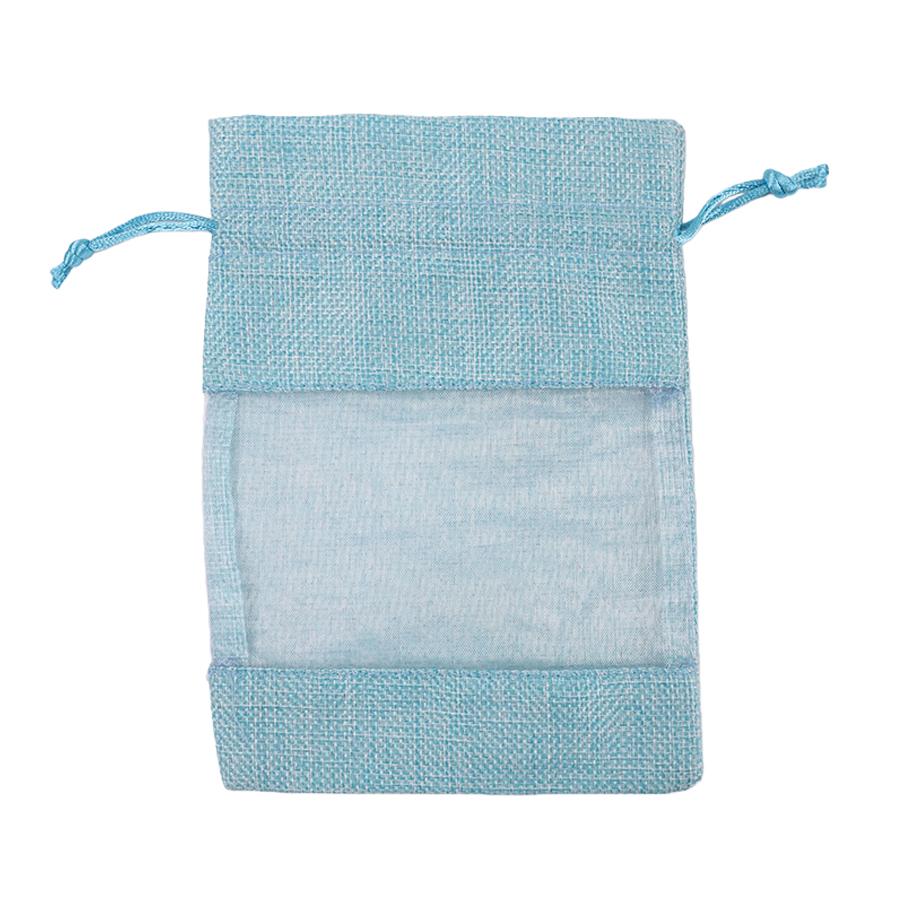 5Pcs Linen Drawstring Bags with See-Through Window, Organizer & Gift Pouch for Wedding Jewelry Store