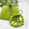Silicone Bracelet Keychain Wallet Beaded Wristlet Credit Card Holder with Tassel Slim Card Wallet with ID