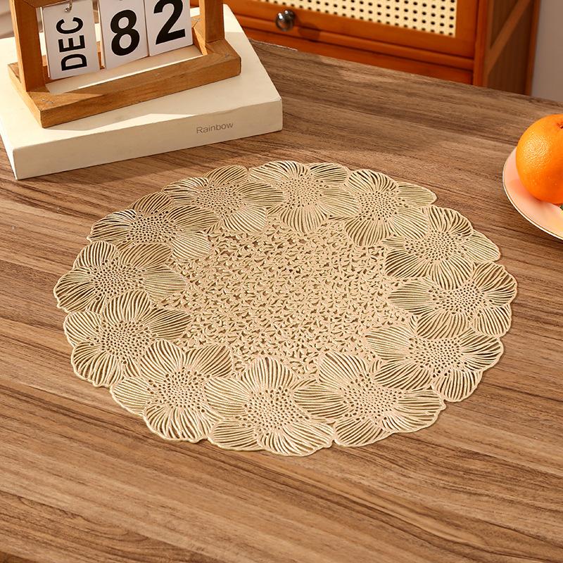 Round garland leaf PVC placemat creative petals high-end light luxury restaurant thermal insulation mat