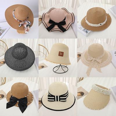 New Women's Summer UV Protection Sweet Ribbon Seaside Vacation Sunshade Bucket Hat Bow Large Brim Straw Hat