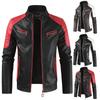 Leather Jacket Men's Stand Collar Color Block Slim Fit Zipper Cardigan Fashion Casual Leather Jacket