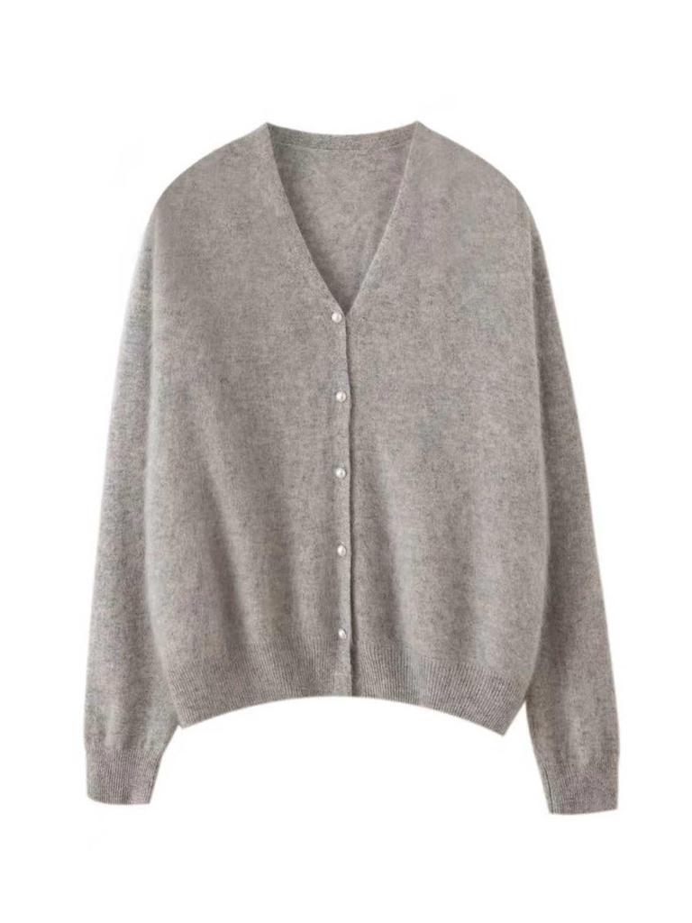 Pure Cashmere Women's Pearl Button Cardigan - Gentle, Loose, Lightweight Outerwear for Autumn 2026