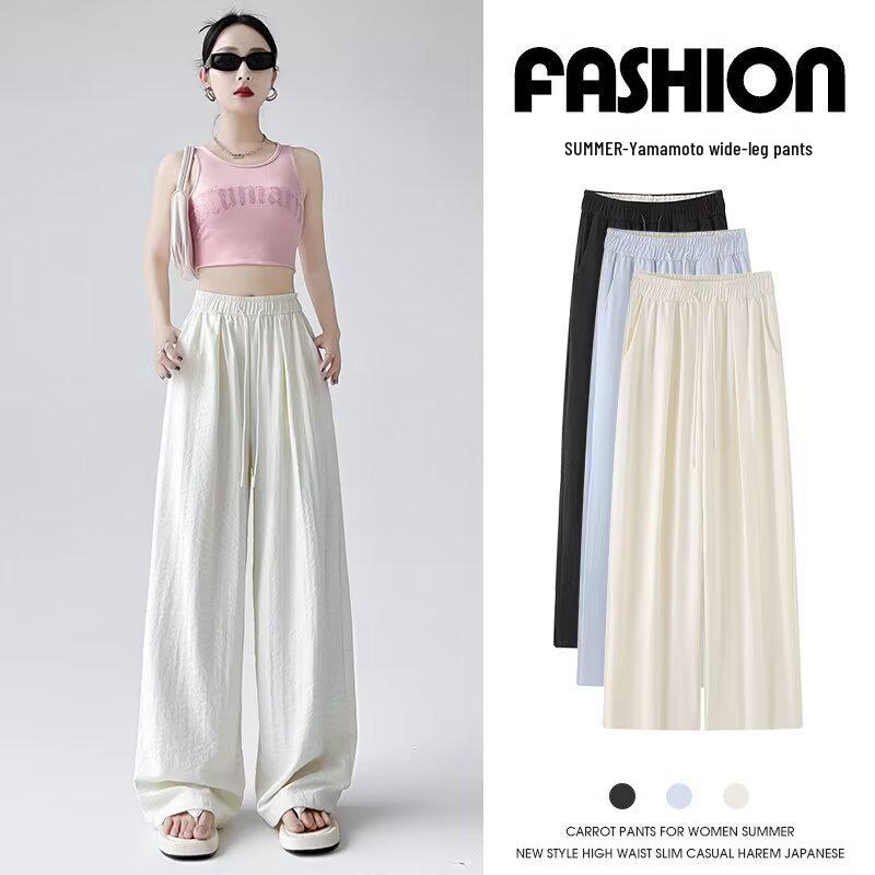 

Women s 2025 Drapey Wide-Leg Ice Silk Color-Block Pants 3XL чёрный