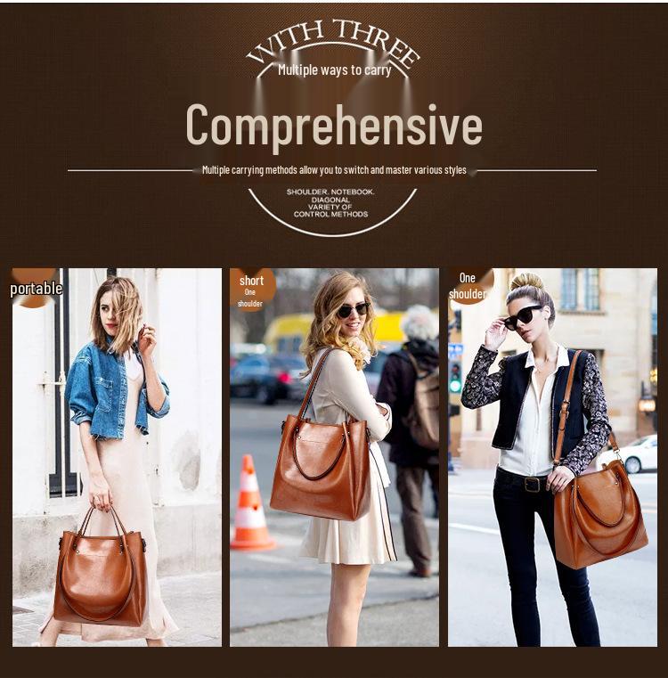 Genuine Leather Large Capacity Handbag for Oily Skin - Fashionable Crossbody and Shoulder Bucket Bag
