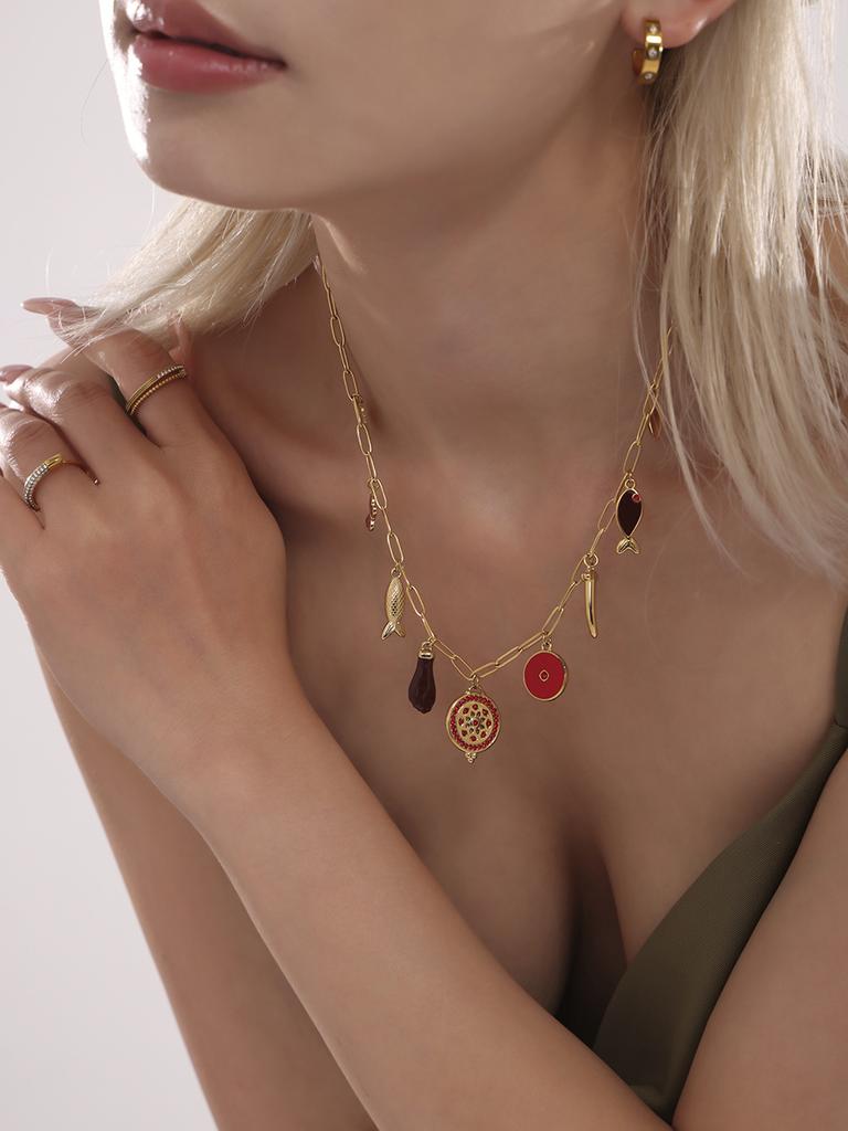1 Piece Personalised Multi-Accessories Fashion Creative Style Necklace Stainless Steel 18k Gold Plated Collarbone Chain