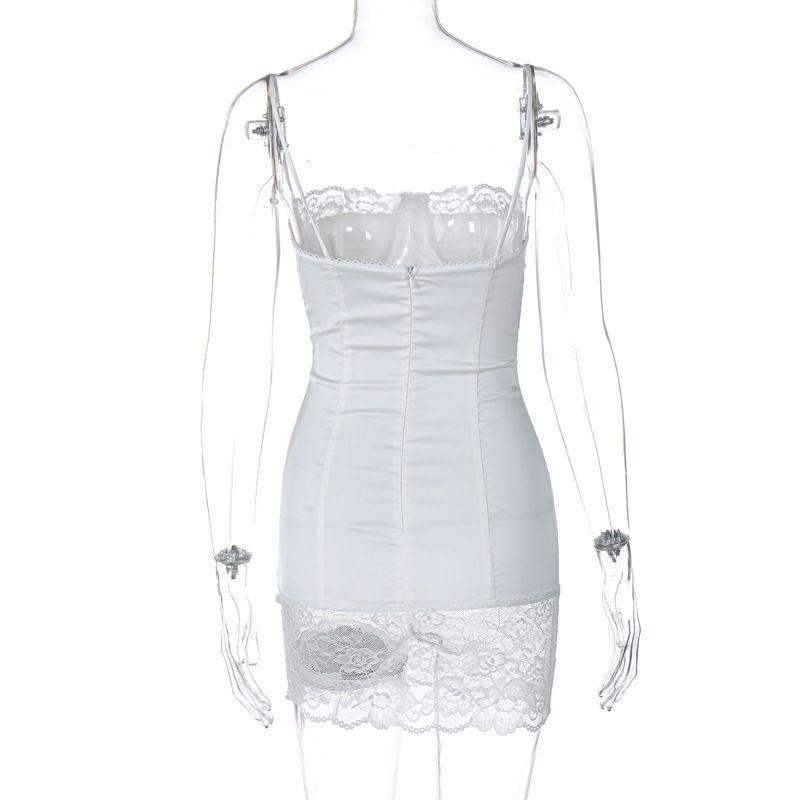 Fashion Spring Women's Clothes New Lace Lace Stitching Sexy Sexy Tight-Fitting Cinched Hip Spaghetti Straps Dress
