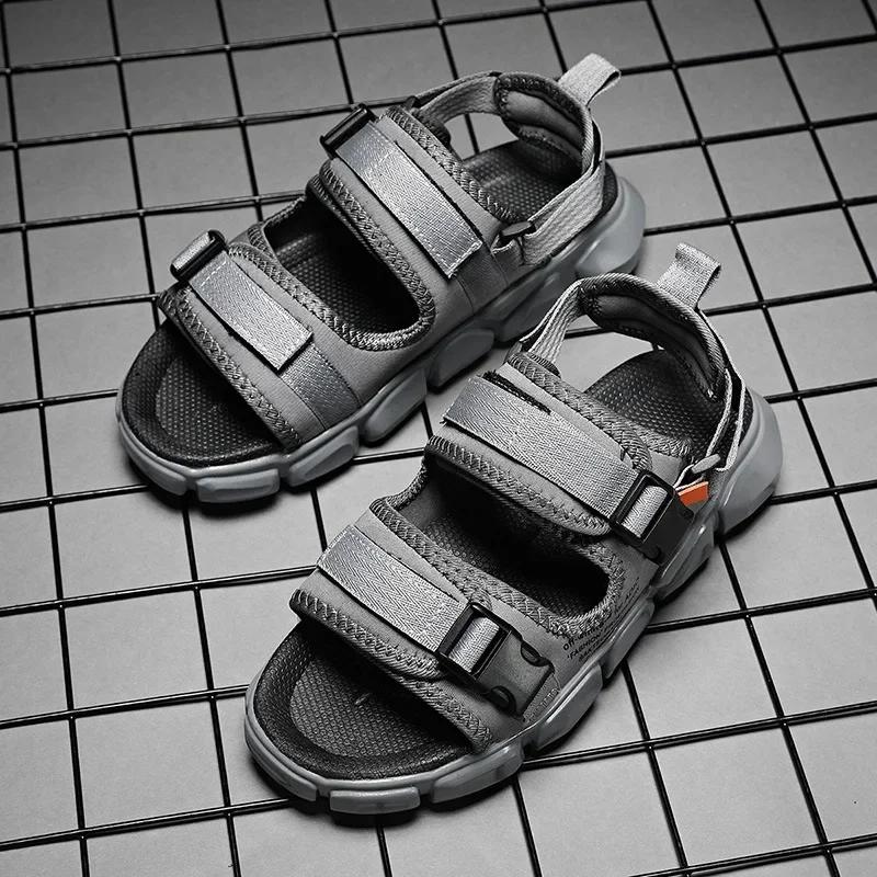 

Мужские сандалии 2024 года, новые мужские повседневные туфли для мужчин, шлепанцы, тапочки, пляжные римские сандалии для отдыха на открытом воздухе, мужские сандалии Hombre 44 серый