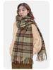 2025 Retro Korean Style Women's Warm Plaid Scarf & Shawl in Brown