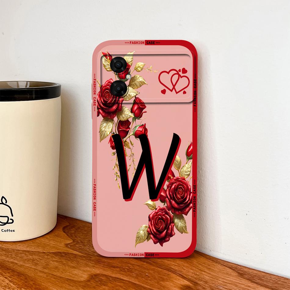 Case For Xiaomi Poco M4 M3 Pro Luxury Rose Letters Soft Smooth Liquid Silicone Housing For Poco M 4 M 3 Lightweight Phone Cover