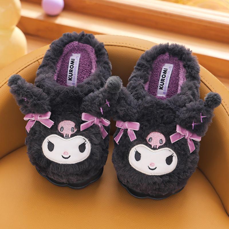 Sanrio Kuromi Plush Slippers for Girls: Cute, Cozy Cotton for Autumn/Winter, Indoor Parent-Child Matching