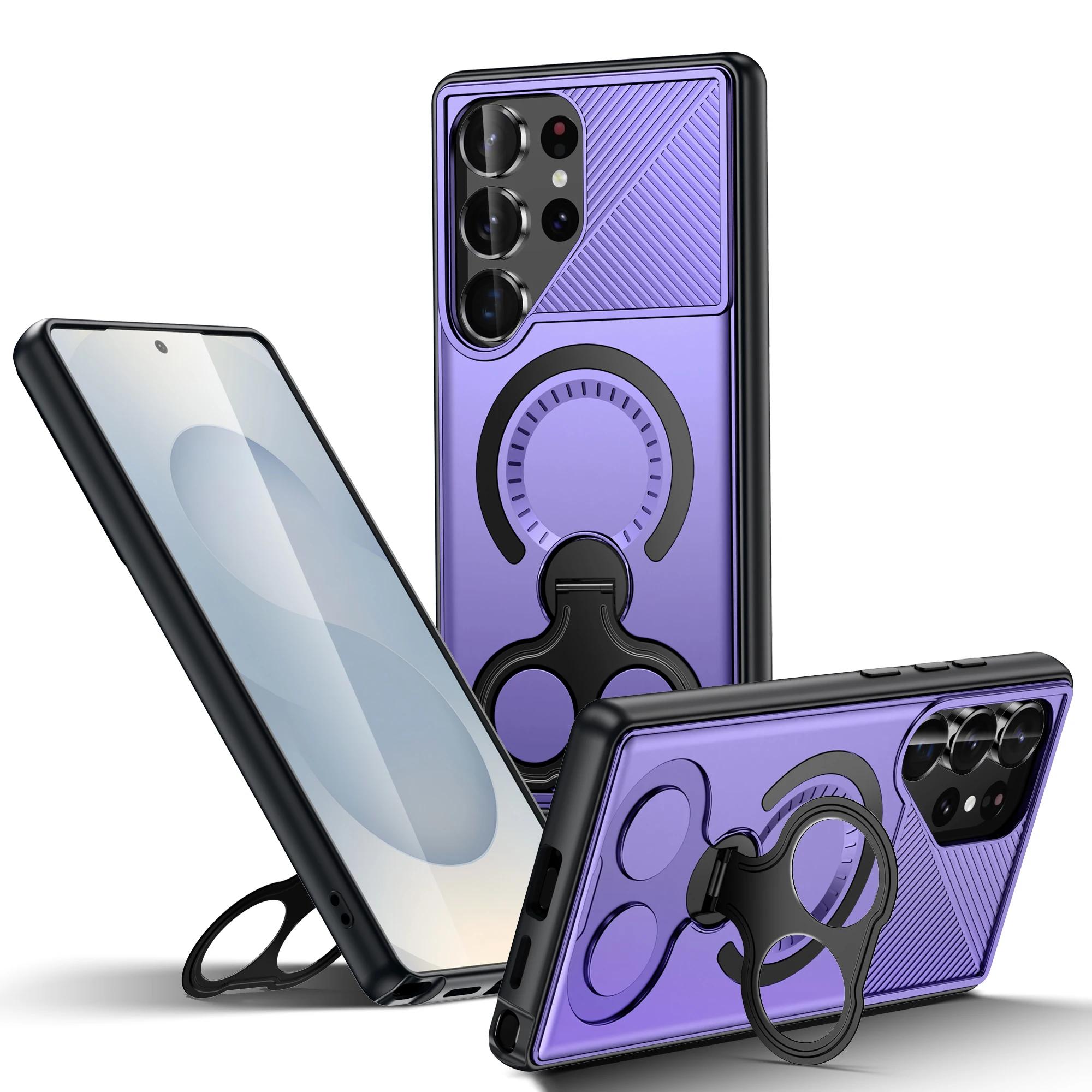 

Case for Samsung Galaxy S25 S24 S23 Ultra Plus S25Edge A56 A36 A26 A16 Metal Ring Stand Magnetic Wireless Charge Armor Cover Galaxy S23 фіолетовий