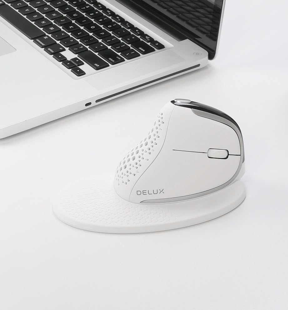 Delux Seeker Ergonomic OLED 6 Buttons Thumb 7200 3 RGB Wrist Rest 3 Modes Mouse, Wireless, Screen, & Wheel, Quiet, DPI, Modes Wired/Wireless