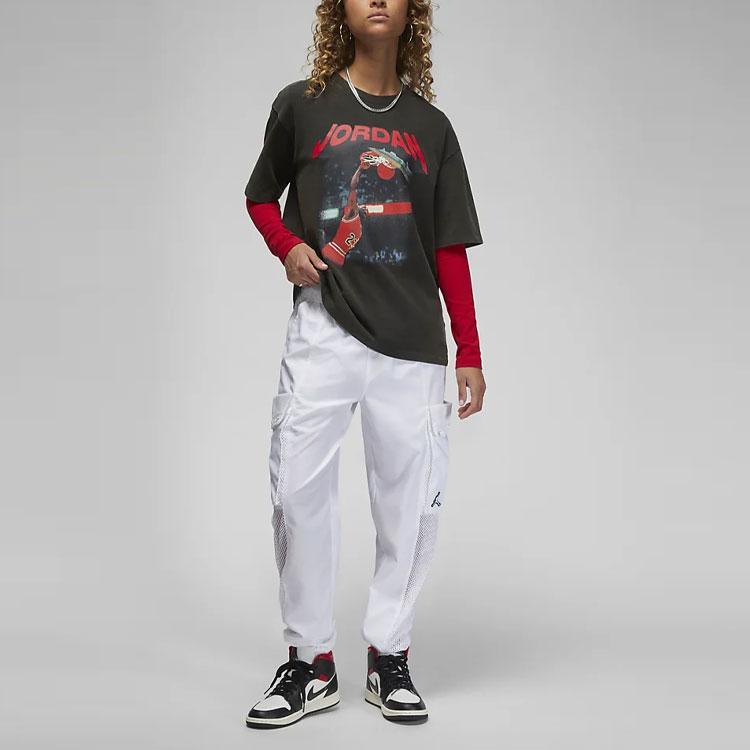 Jordan Heritage Logo Print Oversized Short Sleeve T-Shirt Women Tops Black Gray FB5138-010