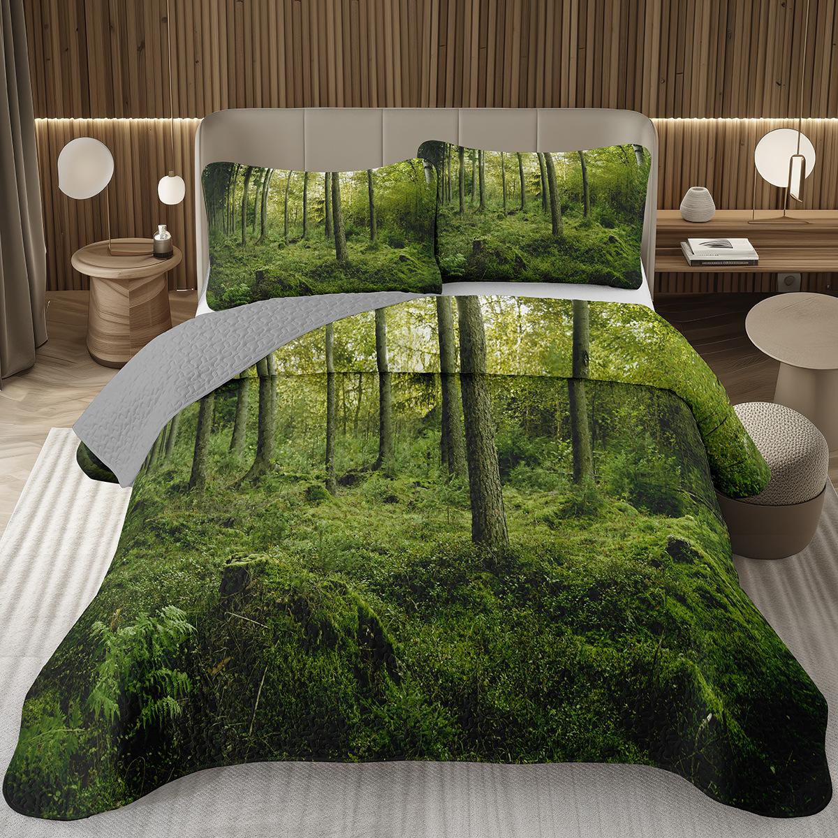 

Forest Bedspread Queen/Twin, Nature Scenery Quilt Set, Soft Lightweight Botanical Tree Coverlet, Rustic Farmhouse Bedding Set US Queen 228x228cm