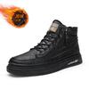High-top men's shoes winter velvet warm cotton shoes men's casual leather shoes leather surface waterproof middle top