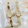 Ladies Vintage Bracelet Watch Retro Oval Dial Quartz Wristwatch Elegant Faux Gemstone Dress Watch for Office Date Party