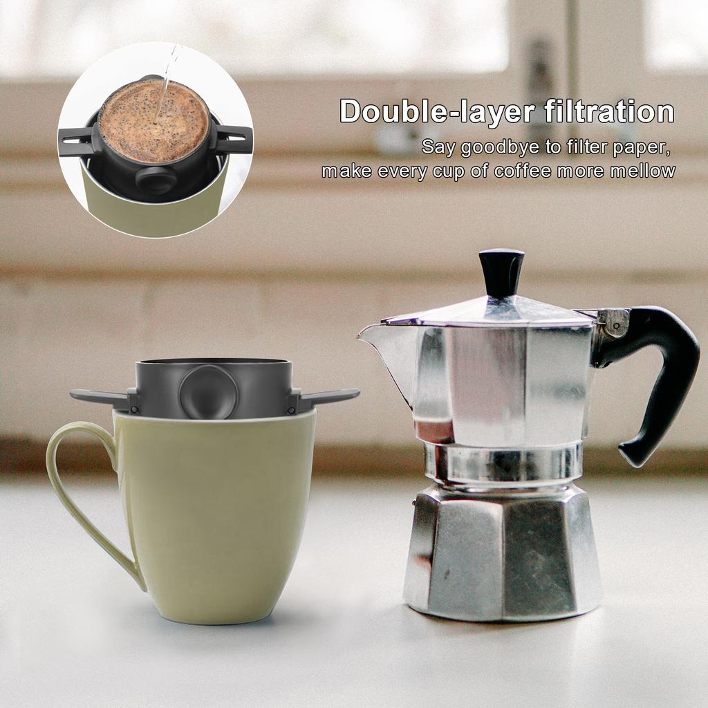 Filter Coffee Folding Portable Hand Brewed Coffee Filter Coffee Dripper Cone for Drip Coffee and Tea with Stainless Steel Holder
