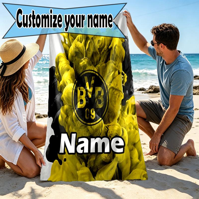 Custom Name Personalized Borussia Dortmund Print Beach Towel, for Trip Camping Beach Party Home Decor, Birthday Gift for Family & Friends