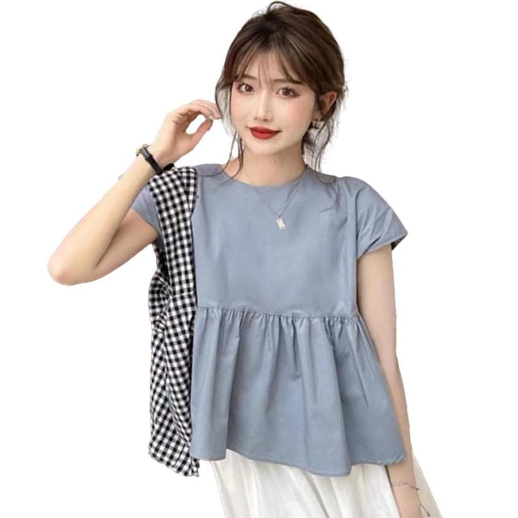 J-Scott Women's Back Ribbon Top, A-Line, Gathered Waist, Stylish, Elegant, Natural, Flattering, Feminine, Blue, JS176-BL-L