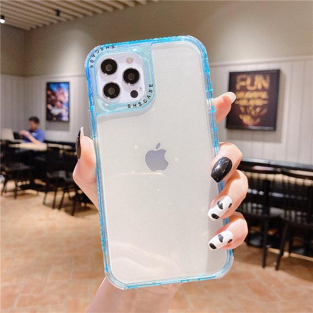 Shockproof Frame Transparent Phone Case For Iphone 14 13 11 12 Pro Max Xs X Xr Max 14plus Candy Color Clear Soft Tpu Back Cover