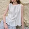 Top Estivo da Donna Senza Maniche - Lino Premium Bianco con Volant Plissettato sull'Orlo, Traspirante Girocollo Vestibilità Ampia Elegante Camicia Estiva