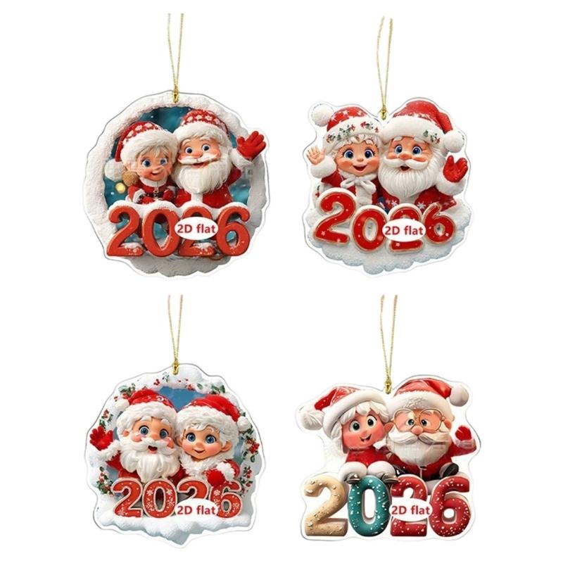 2026 Santa Flat Acrylic Hanging Ornament Shatterproof Car Backpack Decoration For Christmas Party Home