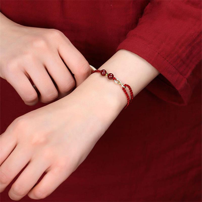 Bracelets Tressés à la Main Imitation Cinabre Symbole Infini pour Femmes Hommes Corde Rouge Simple Bracelet Perle de Transfert Fleur de Pêcher